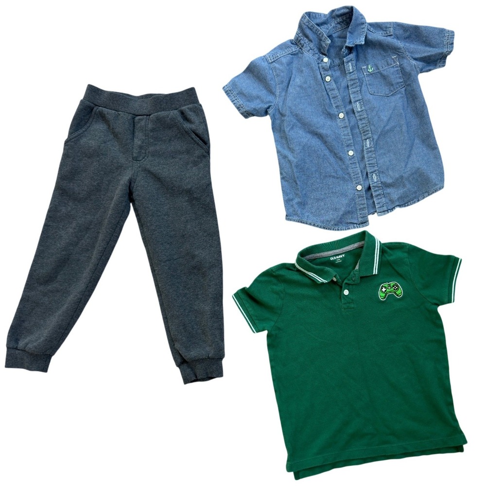 Boys 3pc Bundle Carters Denim Shirt Old Navy Gamer Polo Shirt Kids Joggers